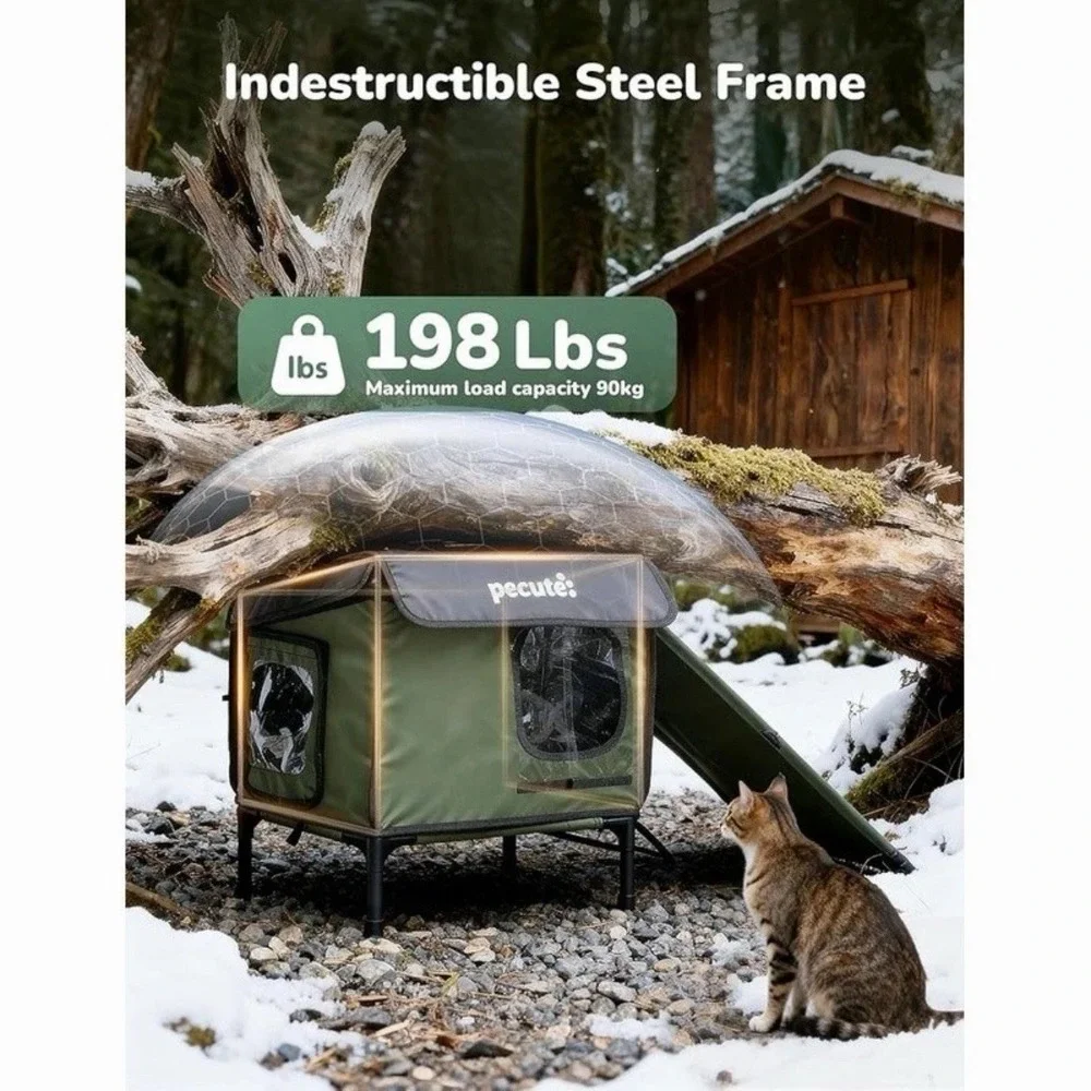 Heated Outdoor Cat House with Heating‎ Pad Weatherproof Insulated Winter Shelter